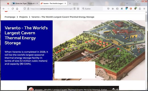 Webseite über ein thermisches Energiespeichersystem