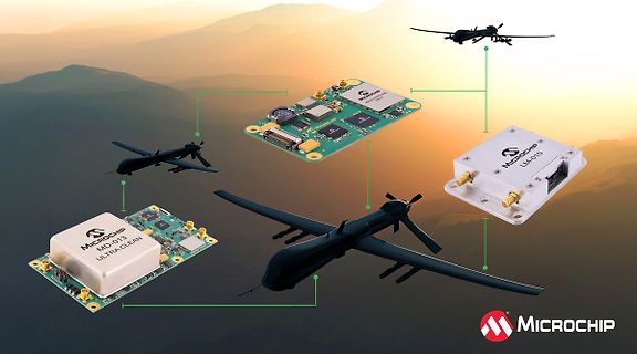 Werbebild mit Drohnen und Microchip Modulen