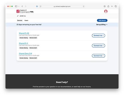 Webseite von Raspberry Pi Connect