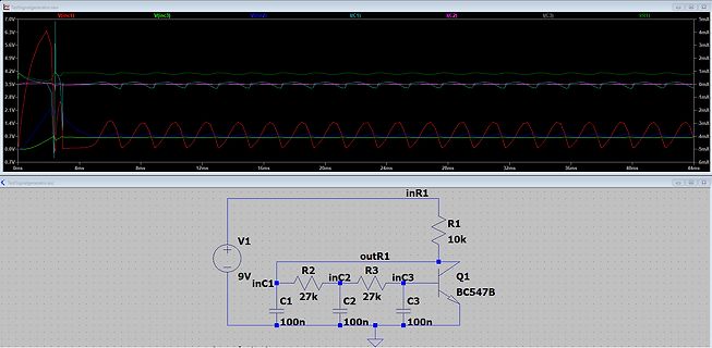 Schaltplan und Simulationsergebnis eines Transistorschalters