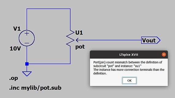 LTspice Fehlermeldung Port-Mismatch bei Subcircuit
