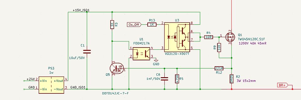 Schaltplan einer Leistungsschaltung mit Optokoppler und MOSFET