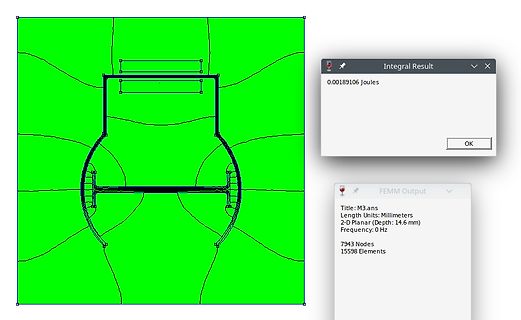 FEMM Simulationsergebnis einer magnetischen Feldverteilung