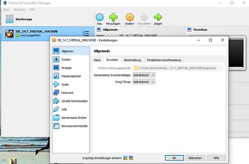 Einstellungen einer Oracle VM VirtualBox virtuellen Maschine