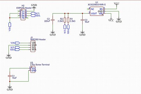 Schaltplan mit ESP01S, BME280 und Spannungsregler