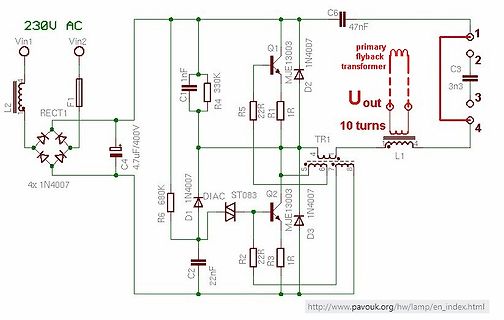 Schaltplan eines Schaltnetzteils mit Flyback-Transformator