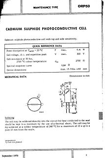 Datenblatt einer Cadmium-Sulphid-Photoconductive Cell