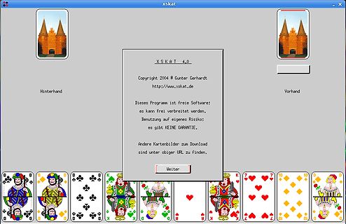 Screenshot des Skat-Spiels xskat 4.0