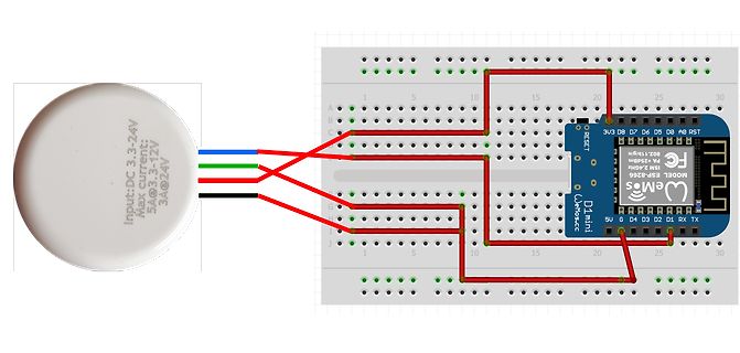 Aufbau mit Netzteil, Breadboard und ESP8266 Modul