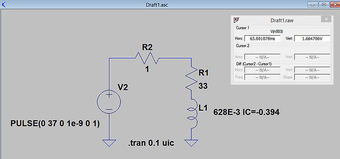 Schaltplan und Messwerte einer LTspice-Simulation
