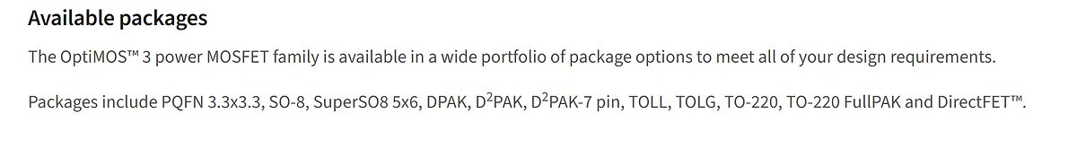 Text über verfügbare Gehäuseoptionen von OptiMOS 3 MOSFETs
