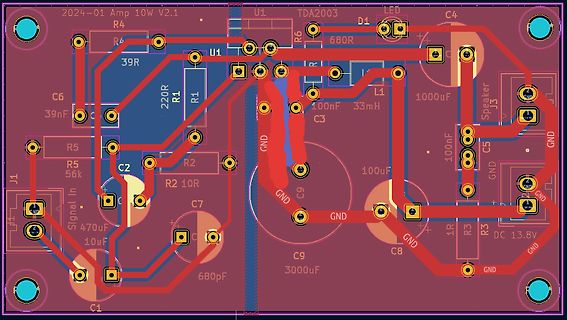 PCB-Layout eines Verstärkers oder Netzteils