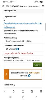 Mouser Website Verfügbarkeit BC817-40W