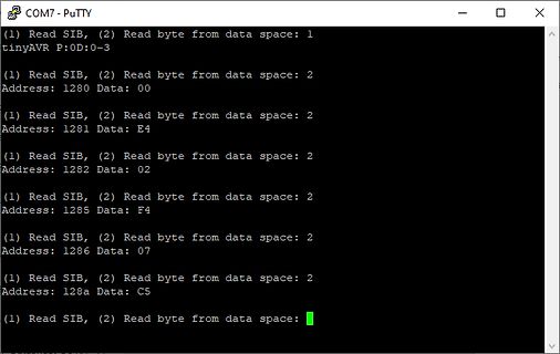 PuTTY Terminal-Ausgabe mit Speicheradressen und Datenwerten