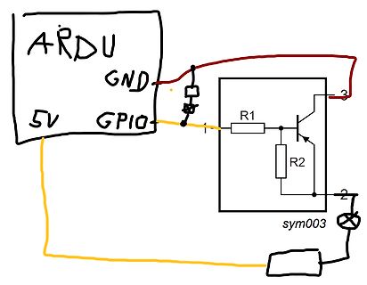 Handgezeichneter Schaltplan mit Arduino und Transistor