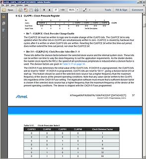 Ausschnitt aus einem Atmel ATmega Datenblatt
