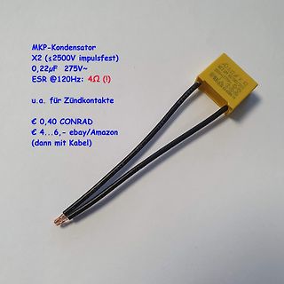 MKP-Kondensator 0,22µF 275V mit Kabeln