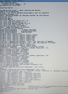 Textbasierte Fehlermeldungen eines Linux-Kernel-Bootvorgangs
