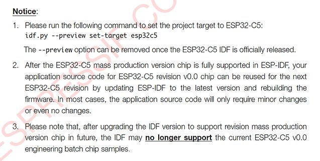 Hinweis zur ESP32-C5 Projektzielsetzung und IDF-Unterstützung