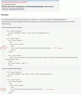 HTML-Code-Ausschnitt eines Forumsbeitrags