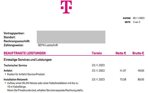 Rechnung von Telekom für technische Services