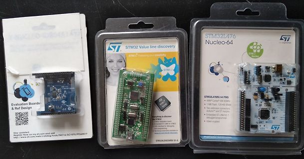 STMicroelectronics STM32 Nucleo-64 und Discovery Boards in Verpackung