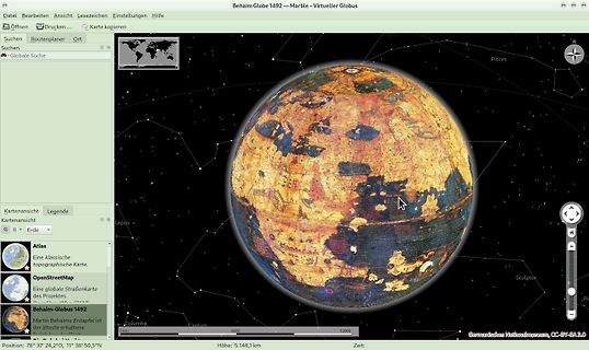 Screenshot einer digitalen Weltkarte Behaim Globe 1492