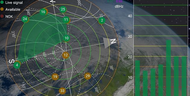 Satelliten-Signalstärke-Anzeige auf Weltkarte