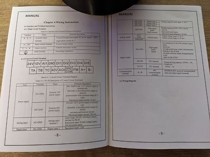 Foto einer Bedienungsanleitung mit Anschlussbelegungen