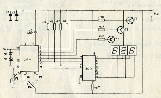 Schaltplan mit Mikrocontroller und 7-Segment-Anzeige