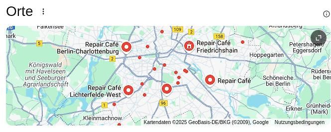 Google Maps Karte mit Markierungen von Repair Cafés