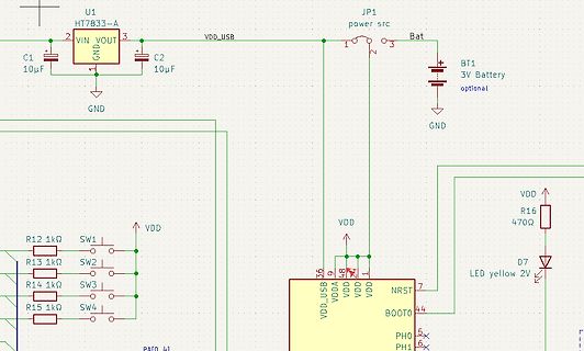 Schaltplan eines Mikrocontrollers mit Spannungsregler