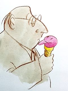 Comic-Zeichnung eines Mannes mit Eiswaffel