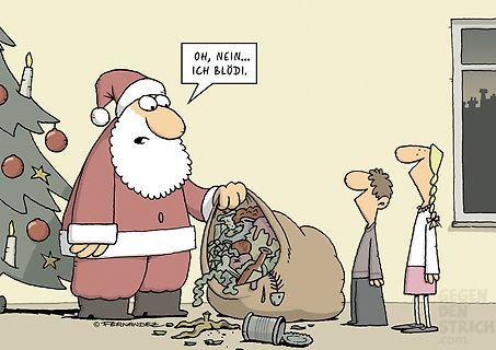 Comic von Weihnachtsmann mit Sack voller Elektronikbauteile