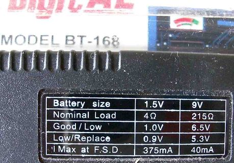 Typenschild eines Batterietesters