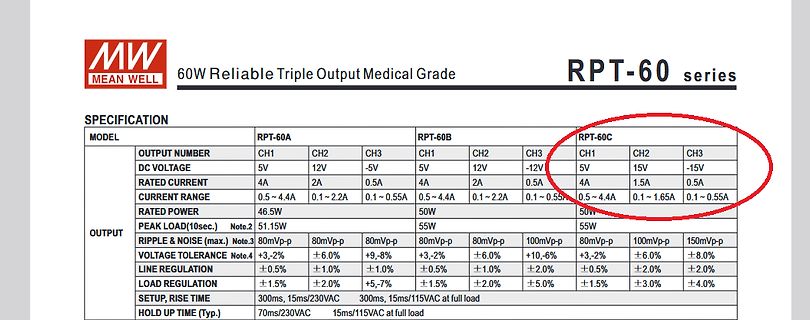 Datenblatt Tabelle Mean Well RPT-60 Serie