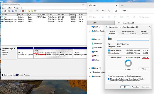 Windows Explorer Fenster mit Laufwerksinformationen