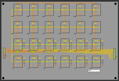 PCB-Layout einer Leiterplatte mit vielen Bauteilen