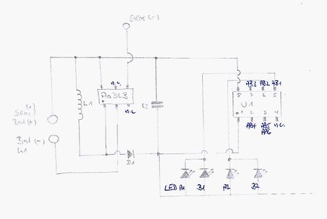 Handgezeichneter Schaltplan mit IC und LEDs