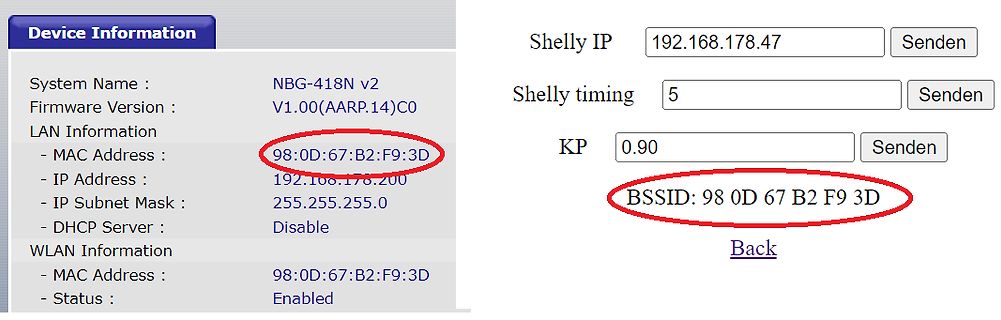 Screenshot von Geräteeinstellungen und IP-Konfiguration