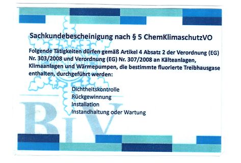 Sachkundebescheinigung nach ChemKlimaschutzVO