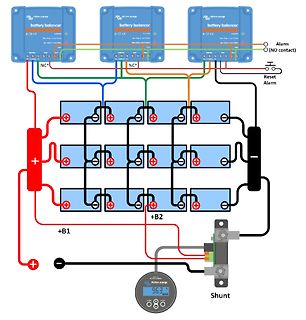 Schaltplan einer Batteriemanagement-Konfiguration mit Zellbalancern