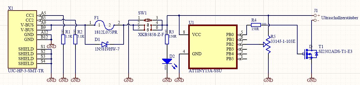 Schaltplan mit ATtiny13A Mikrocontroller