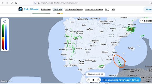 Wetterradar-Karte von Spanien und Portugal
