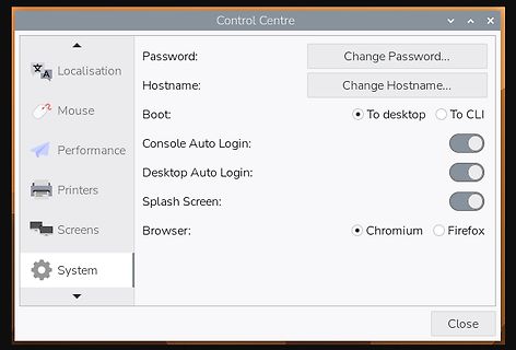 Einstellungen im Control Centre eines Betriebssystems