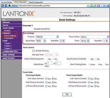 Webkonfiguration eines Lantronix Serial Device Servers