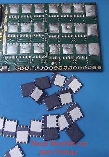 Leiterplatte mit Lötstellen und neue MOSFETs