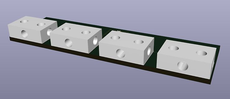 3D-CAD-Modell von vier weißen Bauteilen auf Leiterplatte