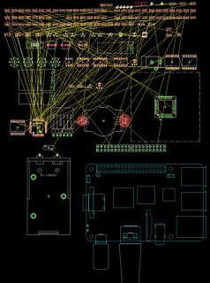 CAD-Layout einer Leiterplatte mit Komponenten und Verdrahtung