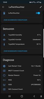 Smartphone-Screenshot einer Smart-Home-App mit Sensordaten